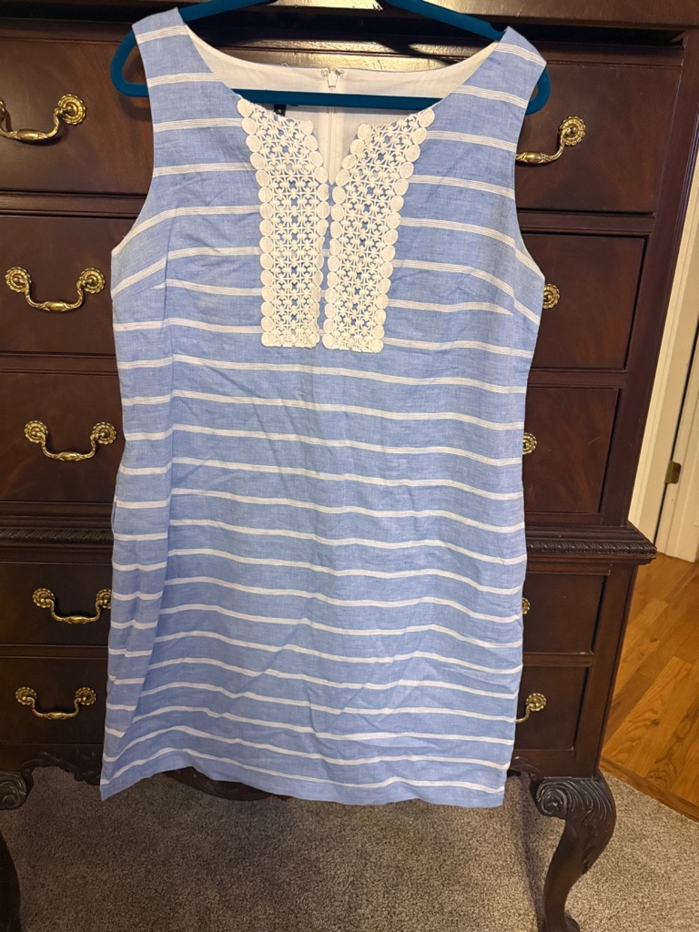 Talbots Blue and White Lace-Accent Dress